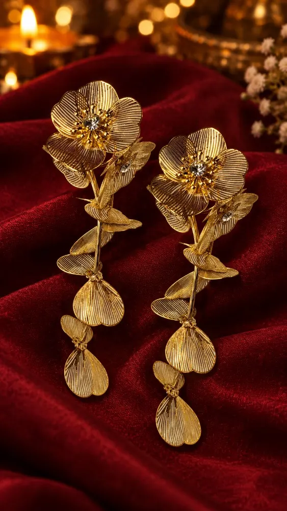 Malini Big Long Floral Earrings