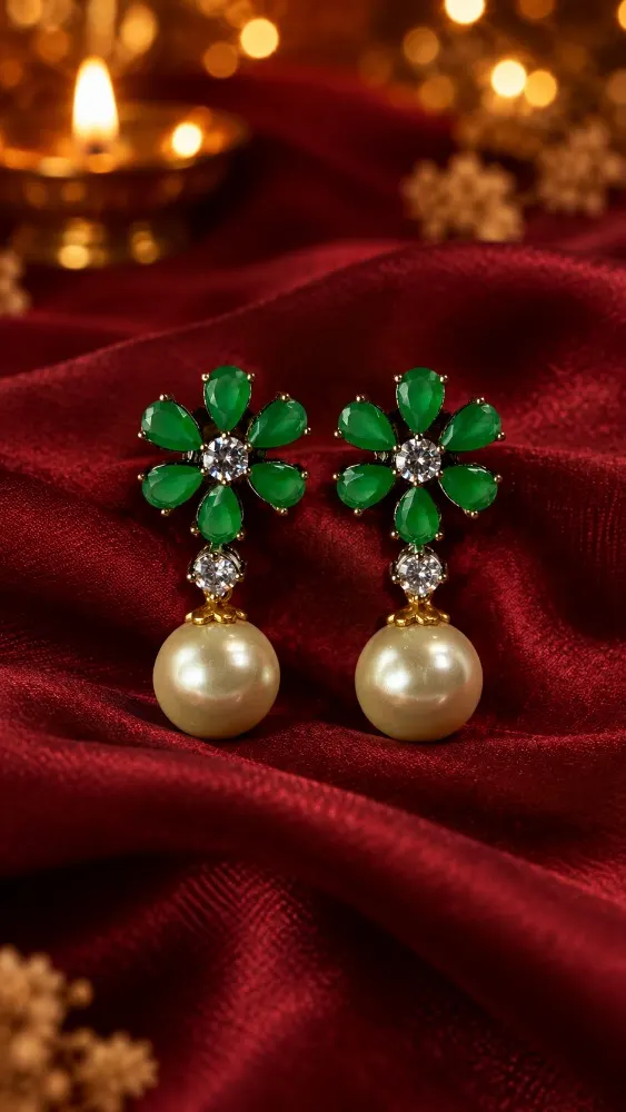 Ratna AD Earrings with Zircon Pearl