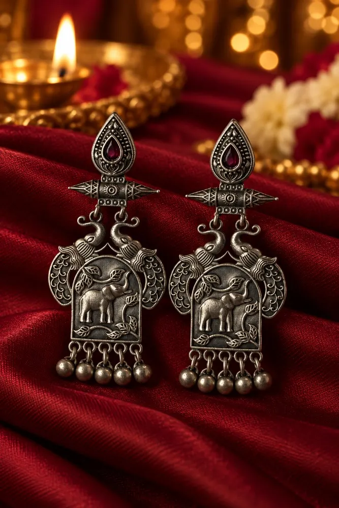 Siddhi Elephant Square Long Earrings