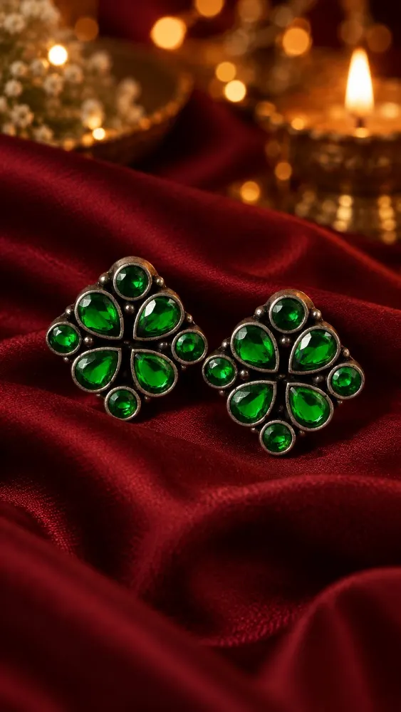 Haritha Green Square Top Earrings