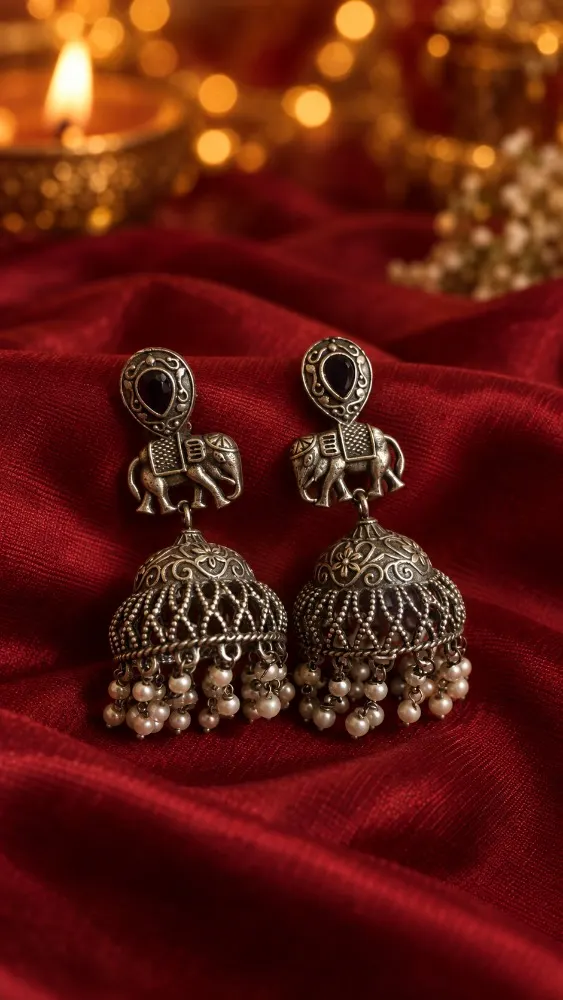 Neelambari Elephant Blue Stone Earrings
