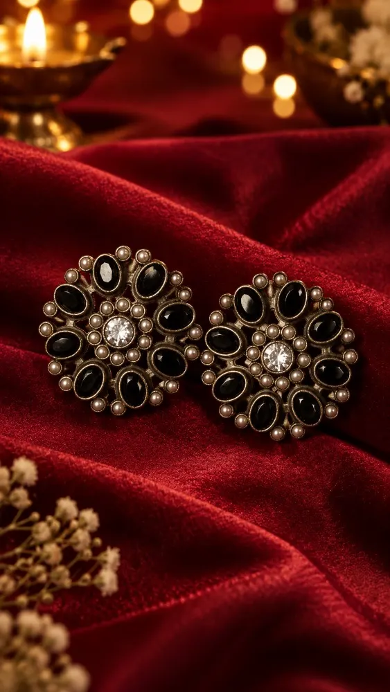 Mihika Oxidised black stone Earring