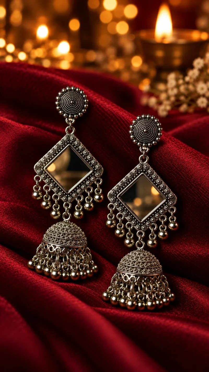 Chhaya Oxidised Mirror Long Earrings
