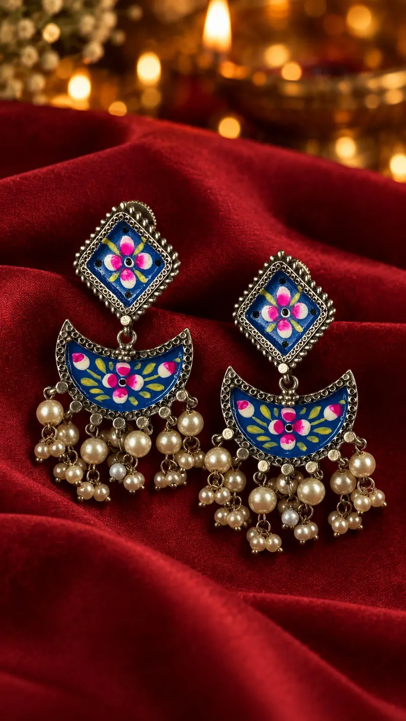 Meenal Meenakari Earrings, Blue