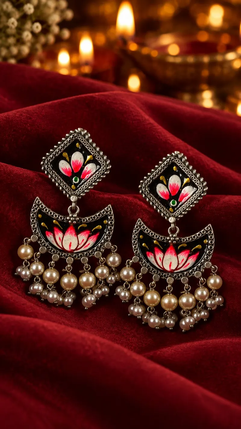 Meenal Meenakari Earrings, Black