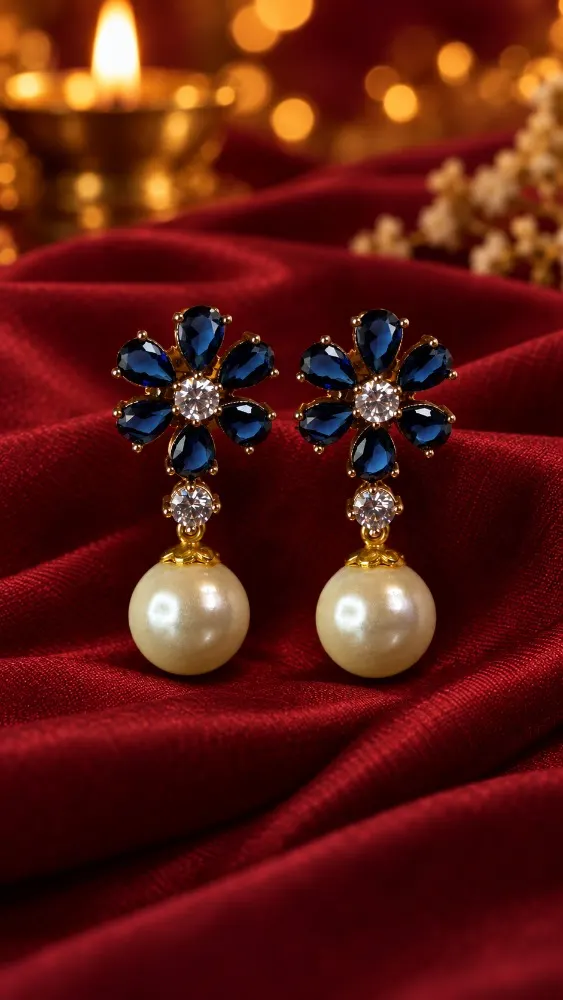 Ratna AD Earrings with Zircon Pearl
